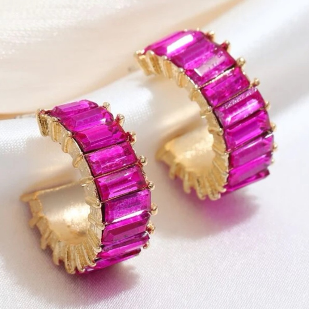 Pink Cubic Zirconia 14k Hoop Earrings